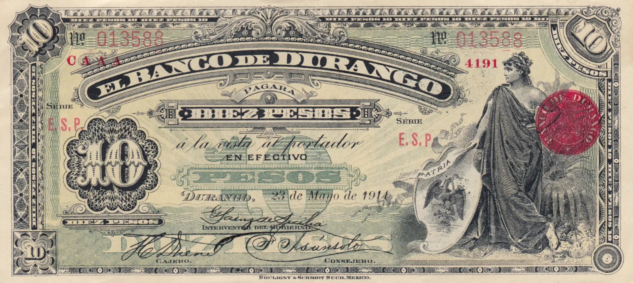 10 pesos 1914 from Mexico, P-S281