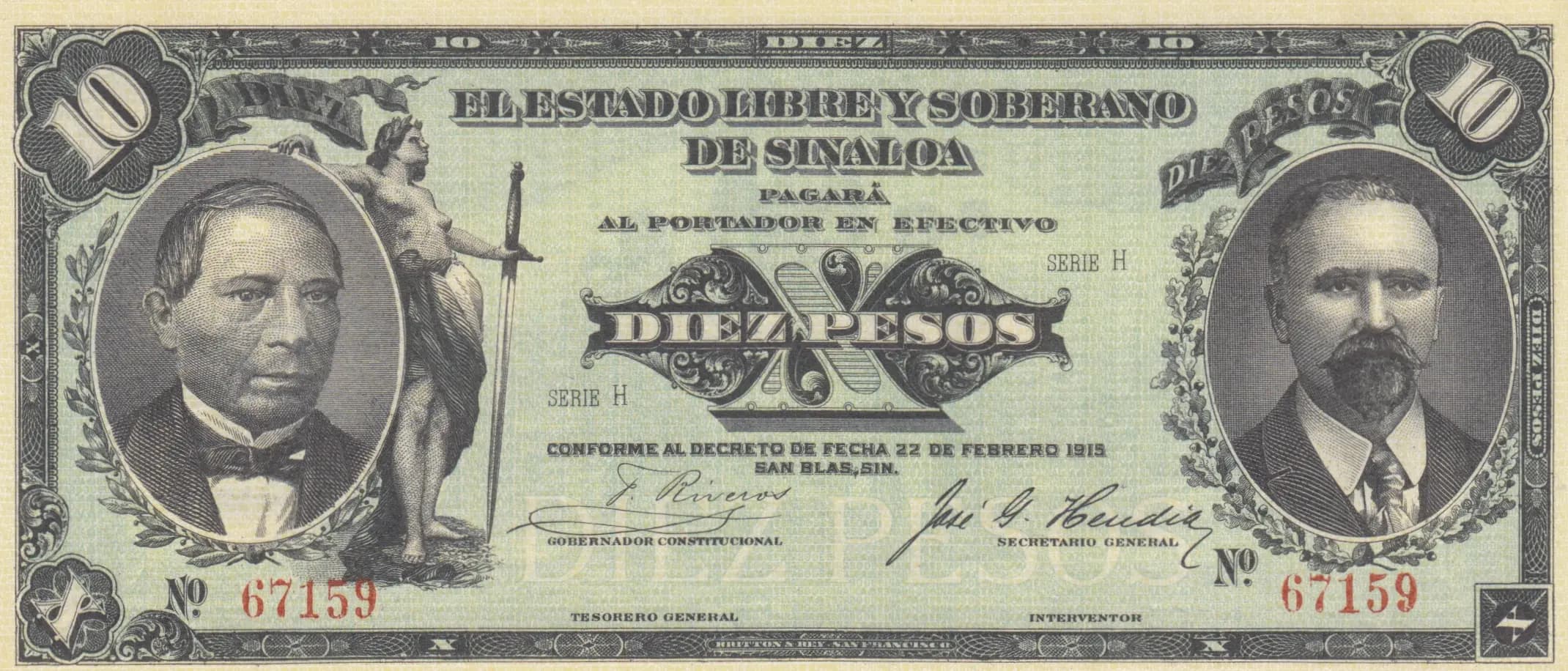 10 pesos 1915 from Mexico, P-S1045a