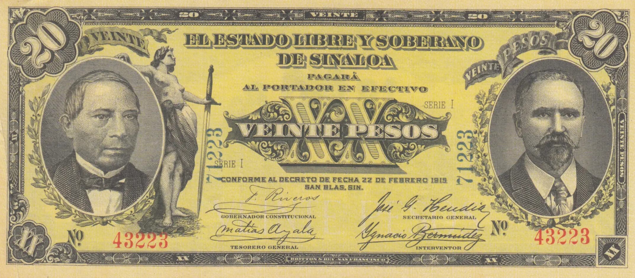 20 pesos 1915 from Mexico, P-S1046