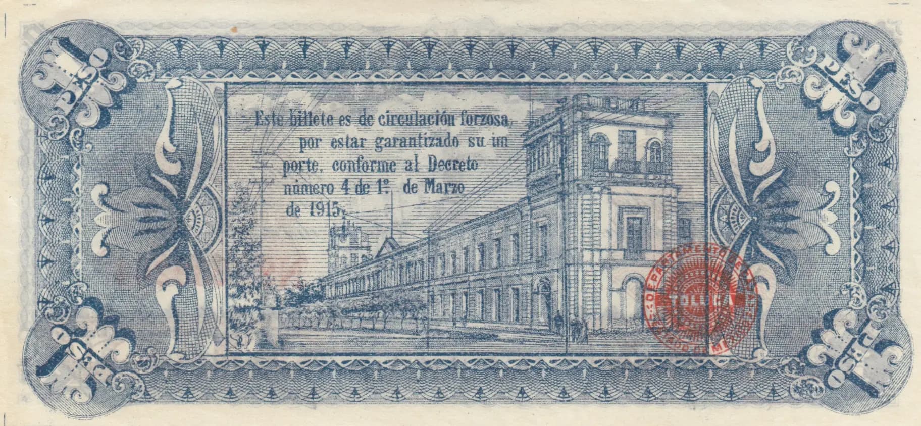 1 peso 1915 from Mexico, P-S881 (1915) — image 2