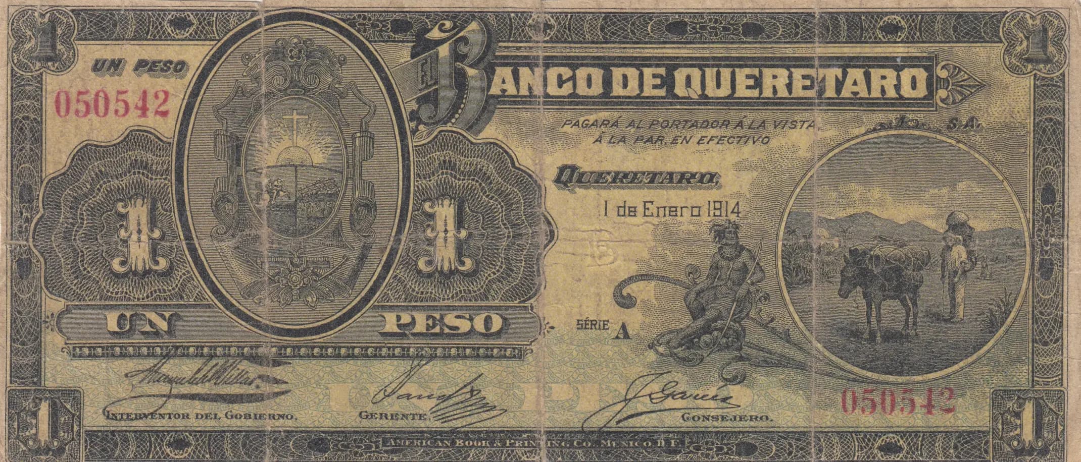 1 peso 1914 from Mexico, P-S397a