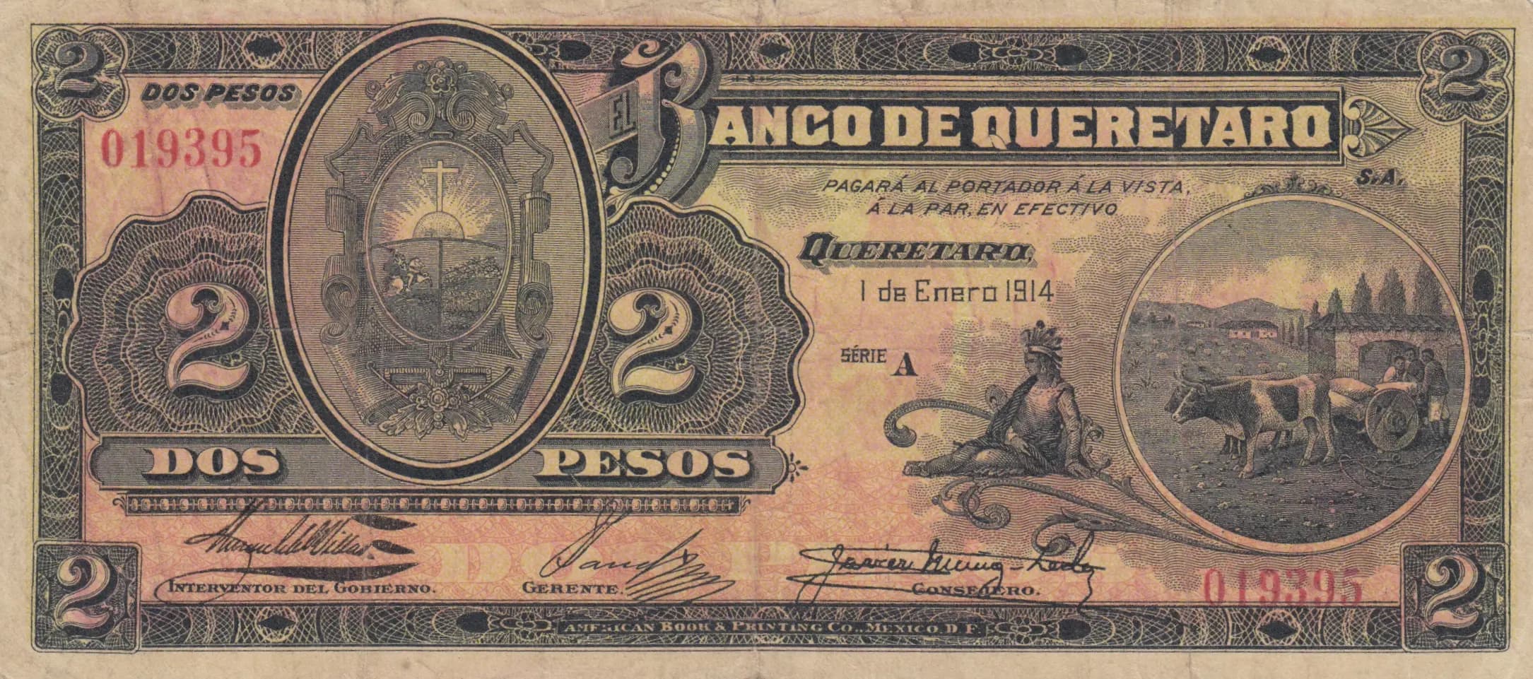 2 pesos 1914 from Mexico, P-S398a