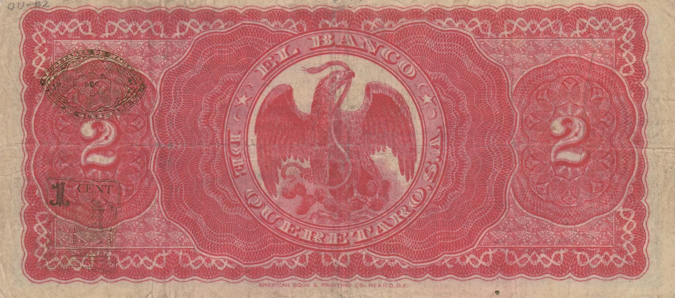 2 pesos 1914 from Mexico, P-S398a (1914) — image 2