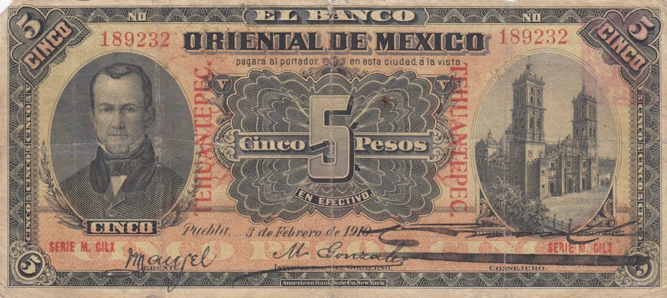 5 pesos 1910 from Mexico, P-S381k