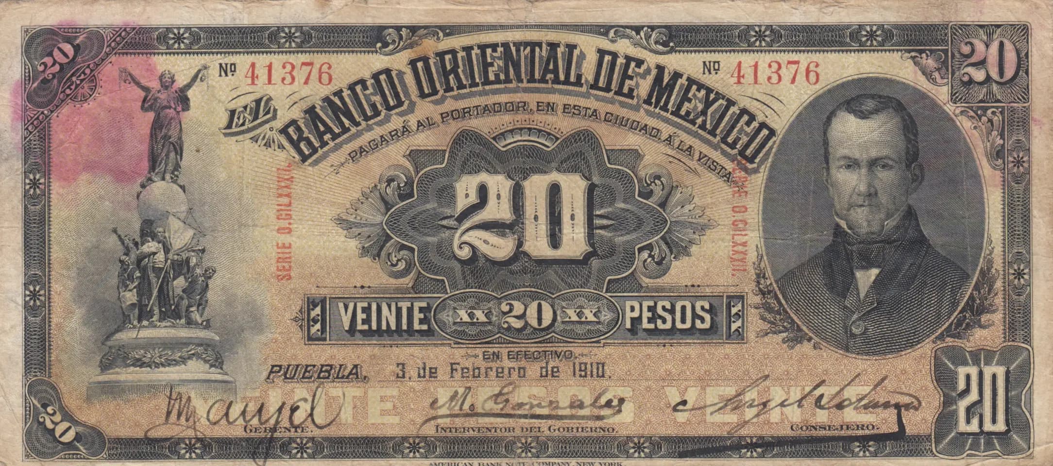 20 pesos 1910 from Mexico, P-S383c
