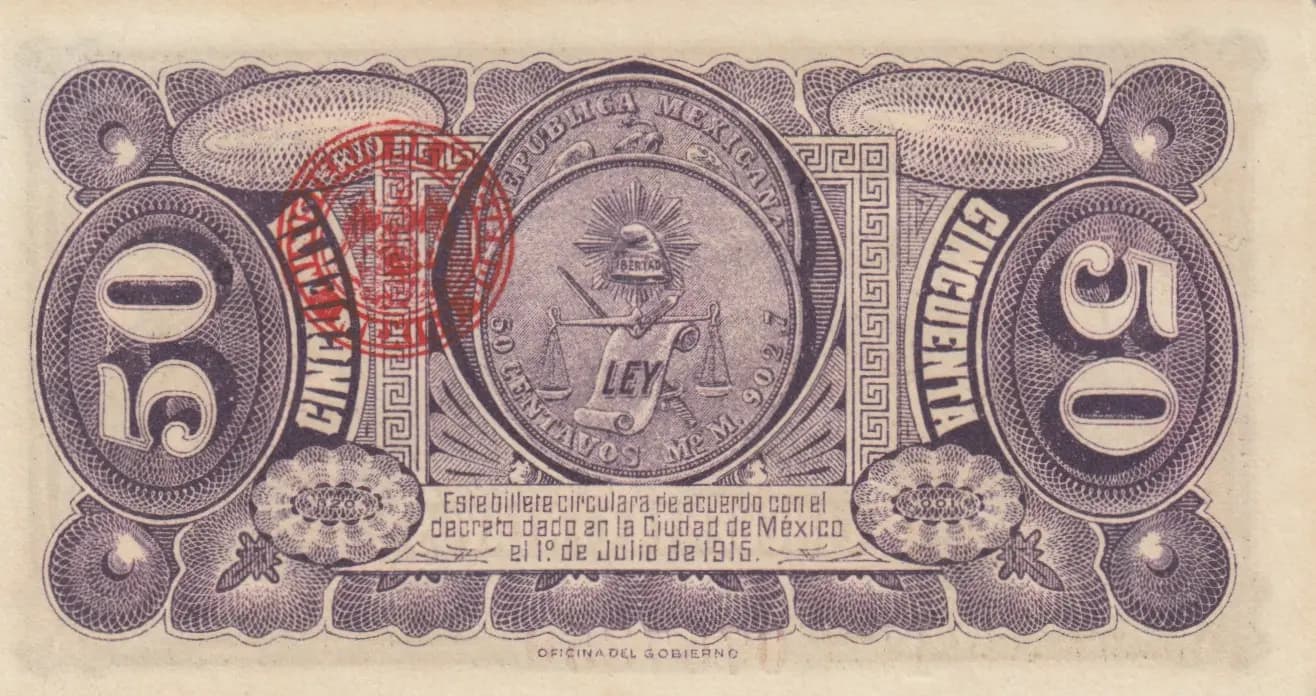 50 centavos 1915 from Mexico, P-S882 (1915) — image 2