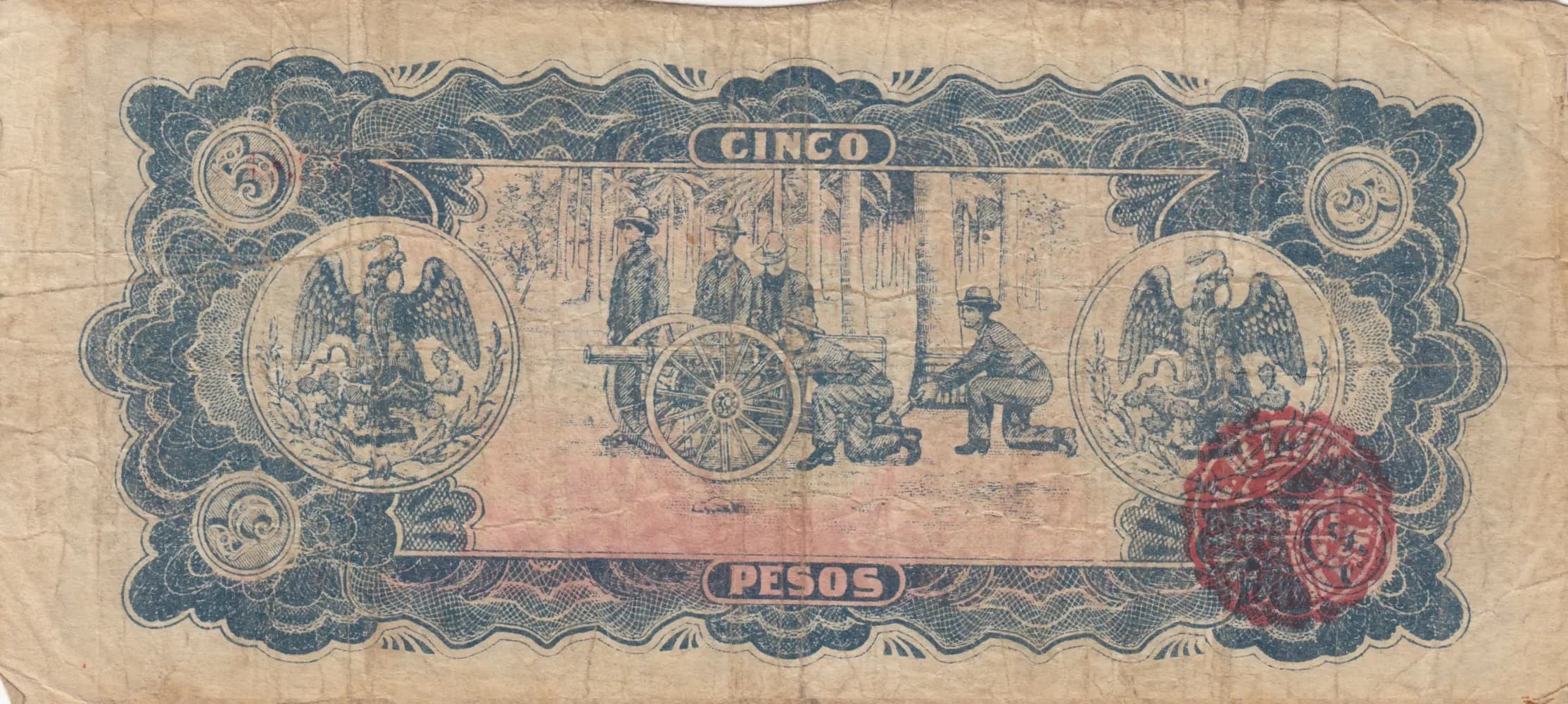 5 pesos 1915 from Mexico, P-S861 (1915) — image 2