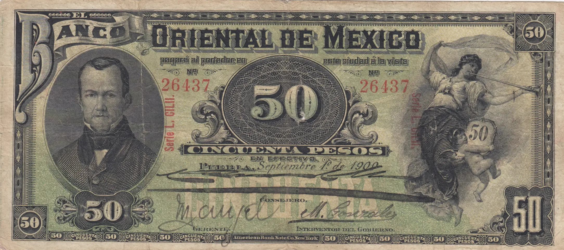 50 pesos 1909 from Mexico, P-S384b (1909) — image 1