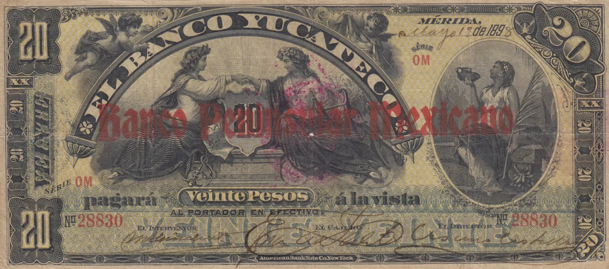 20 pesos 1898 from Mexico, P-S460a