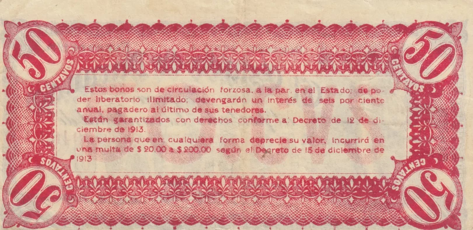 50 centavos 1914 from Mexico, P-S729 (1914) — image 2