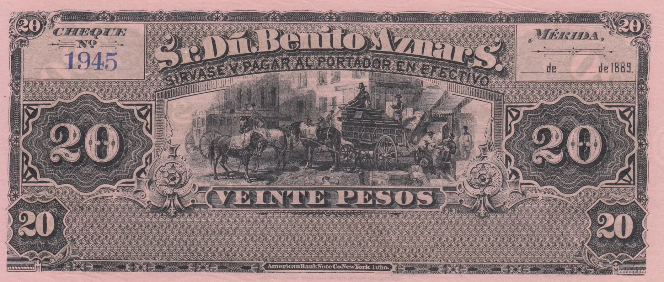 20 pesos 1889 from Mexico, P-unlisted