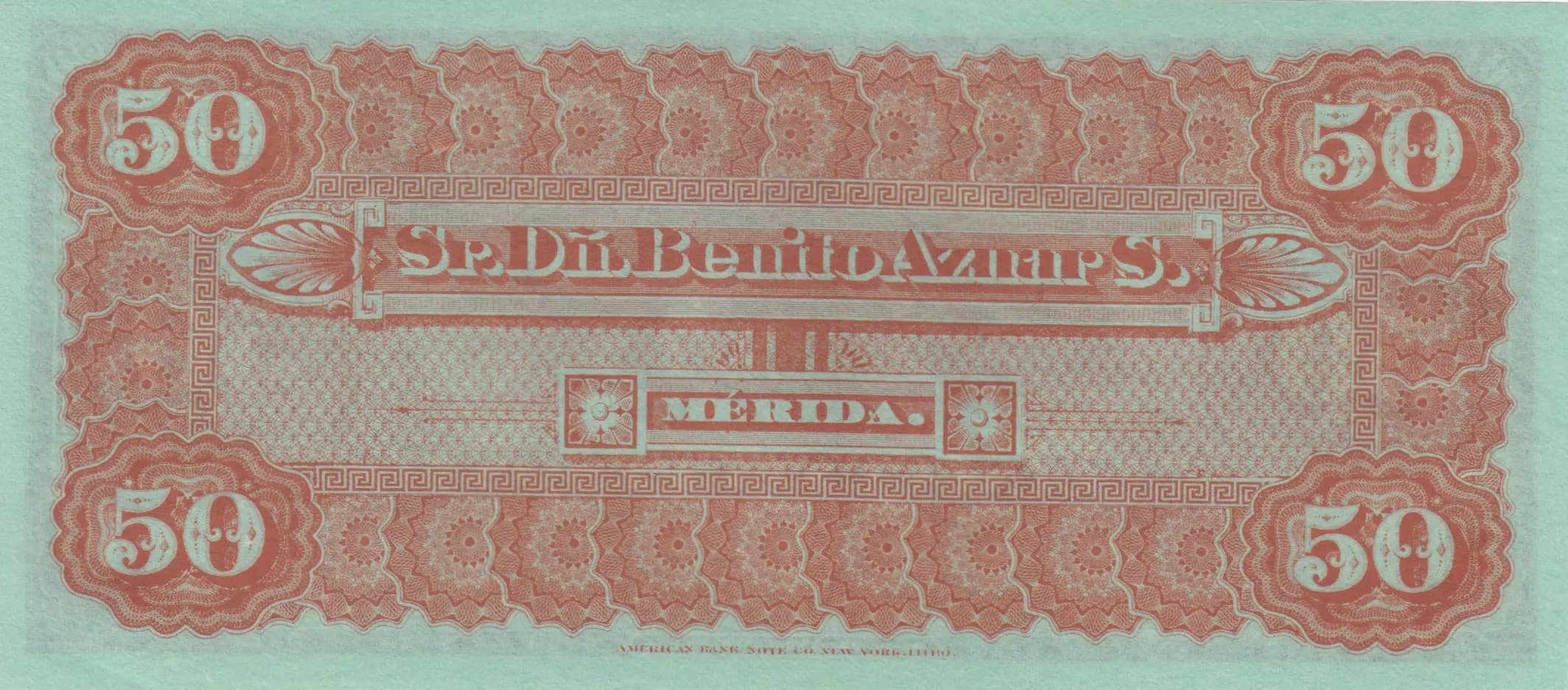 50 pesos 1889 from Mexico, P-unlisted (1889) — image 2