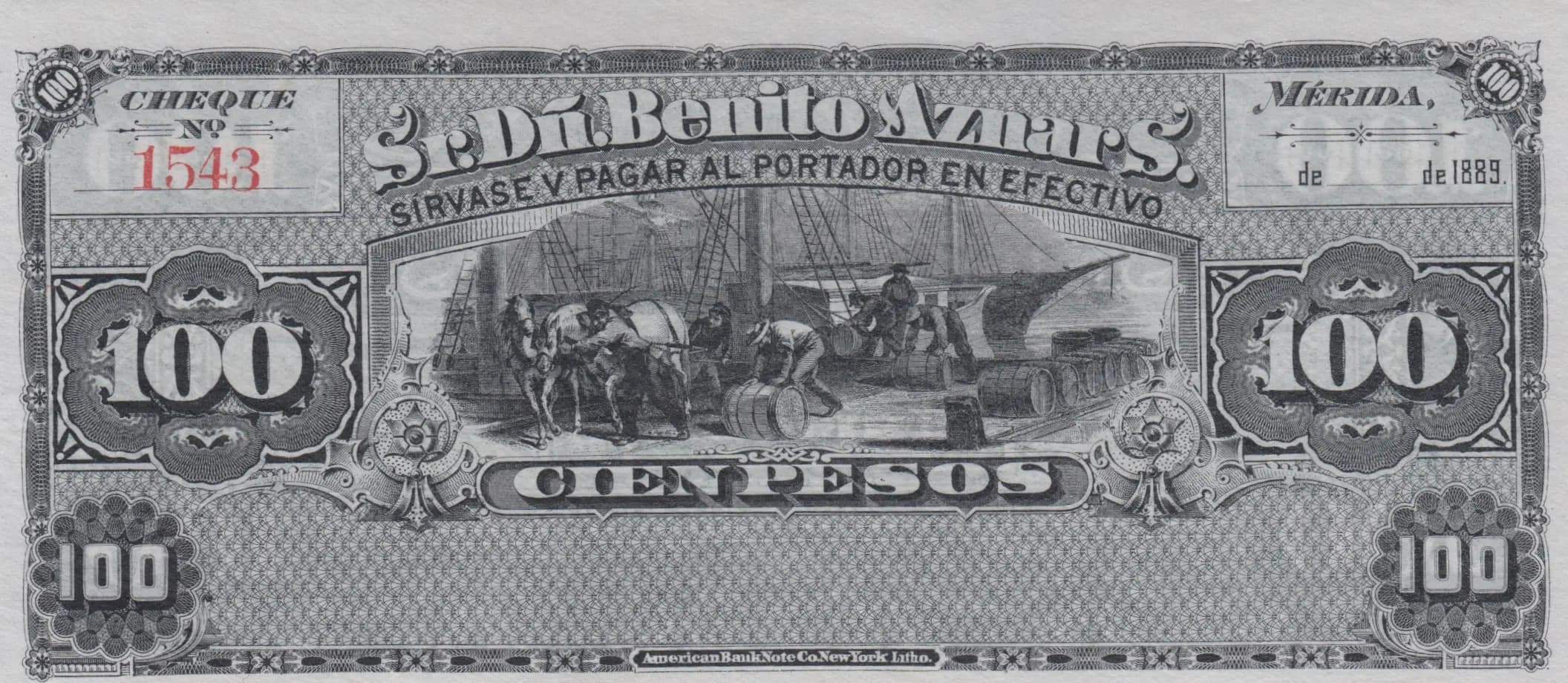 100 pesos 1889 from Mexico, P-unlisted