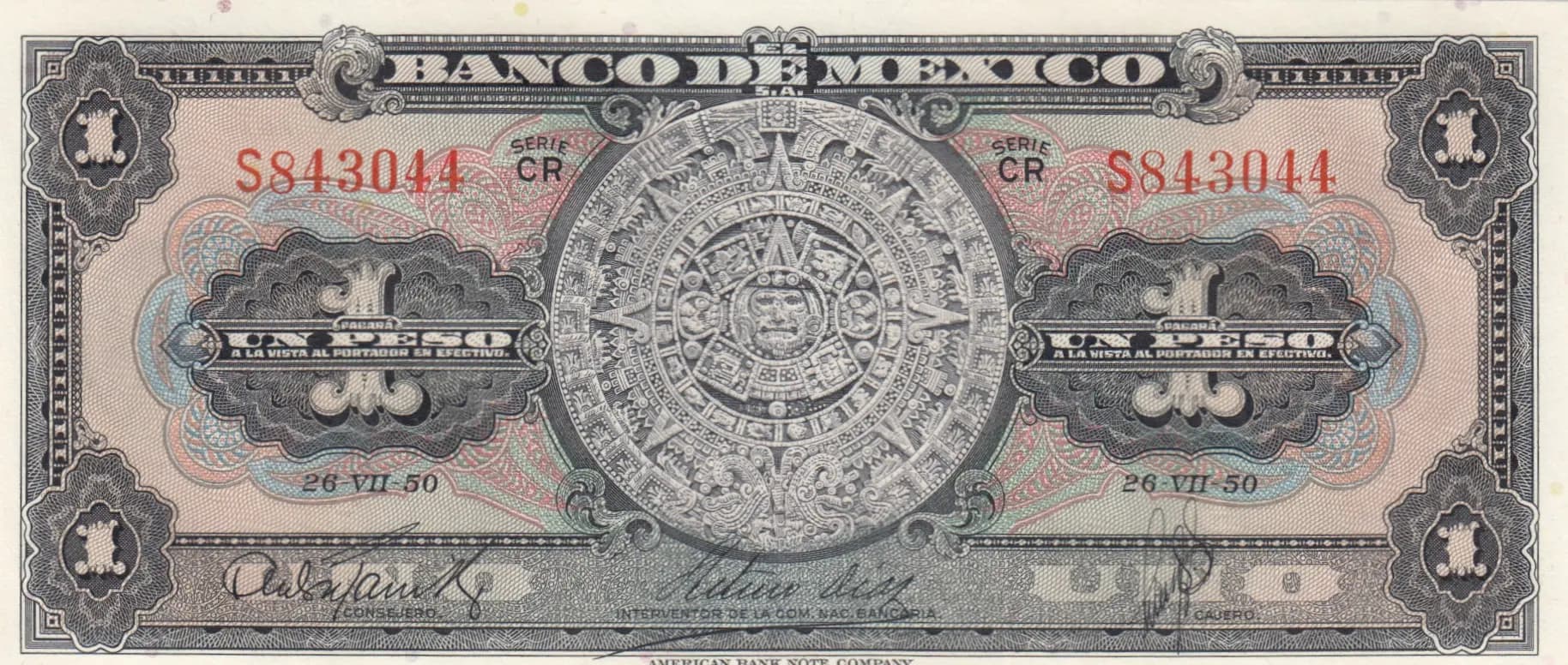 1 peso 1950 from Mexico, P-46b