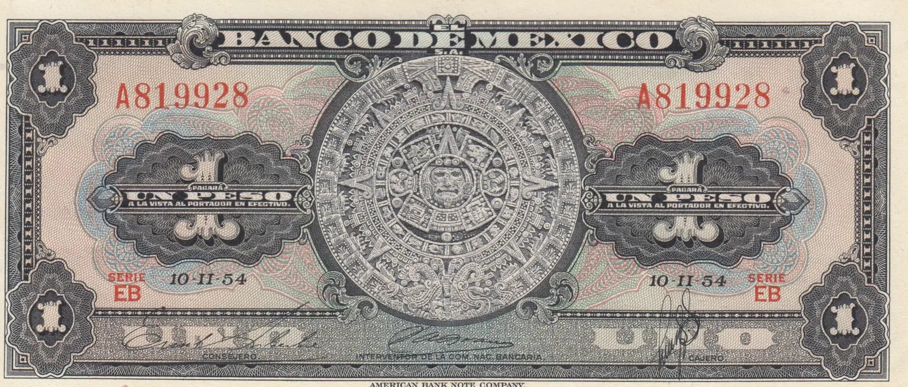 1 peso 1954 from Mexico, P-56a