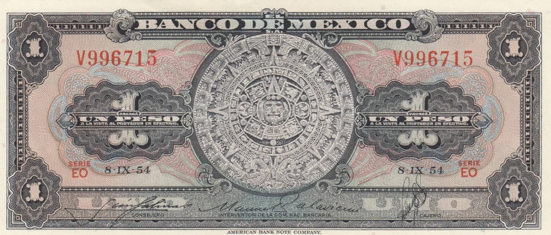 1 peso 1954 from Mexico, P-56b (1954) — image 1