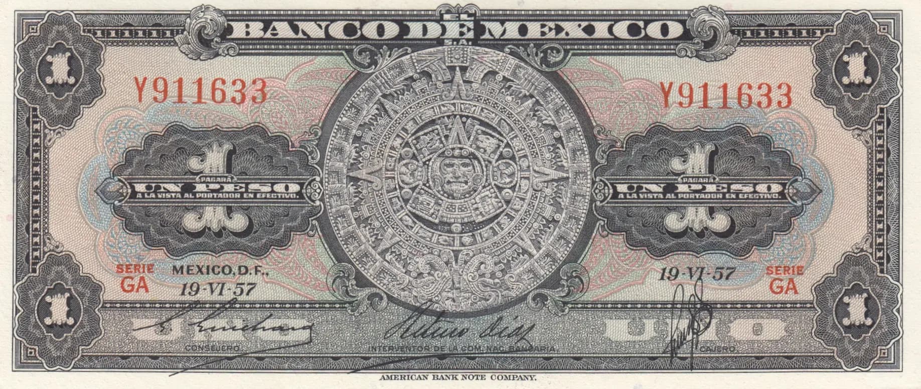1 peso 1957 from Mexico, P-59a (1957) — image 1