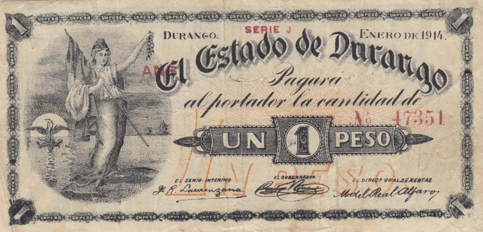 1 peso 1914 from Mexico, P-S731a (1914) — image 1