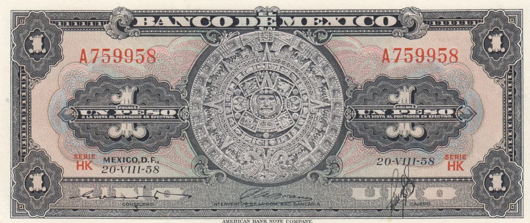 1 peso 1958 from Mexico, P-59d