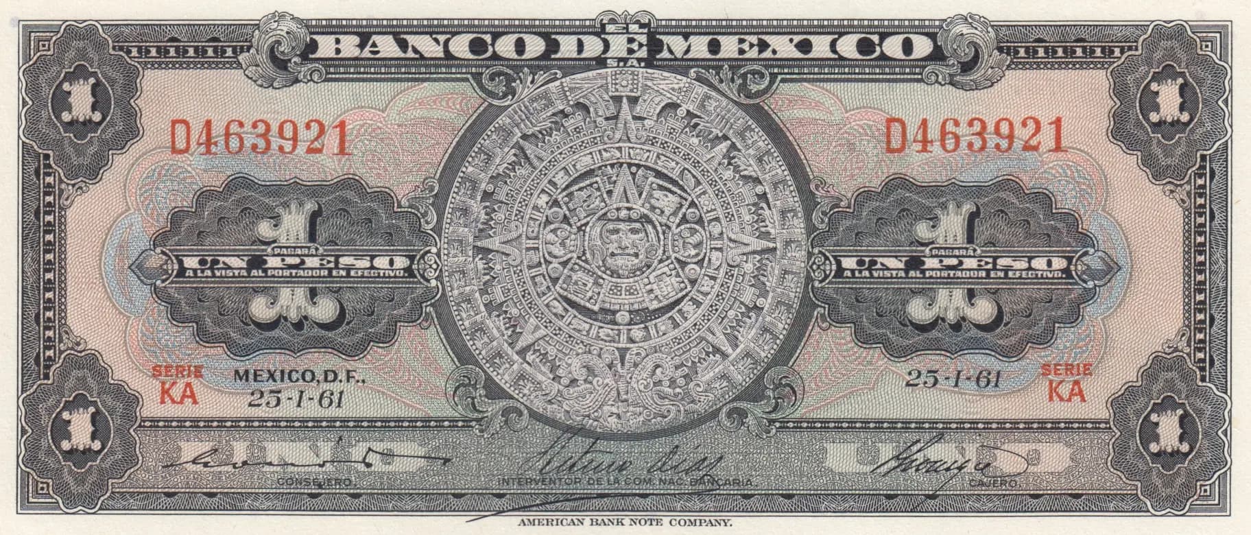 1 peso 1961 from Mexico, P-59g (1961) — image 1