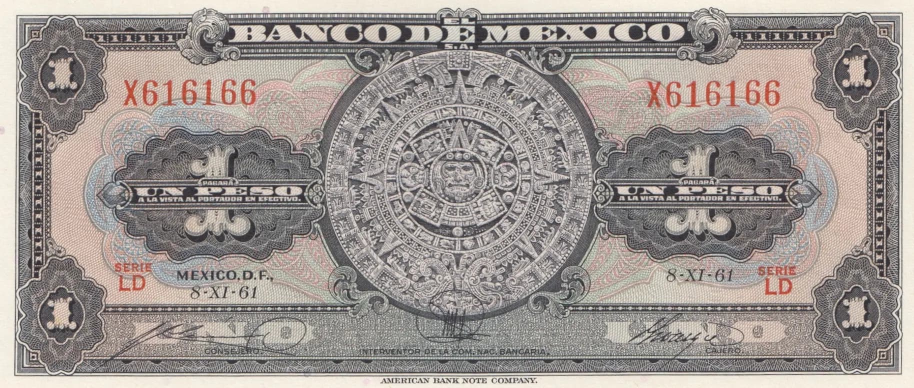 1 peso 1961 from Mexico, P-59h (1961) — image 1