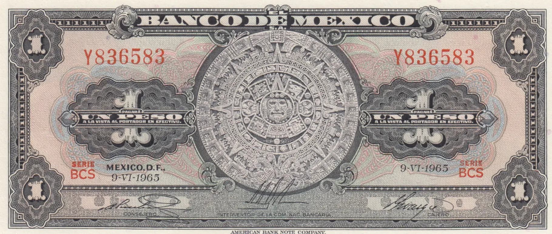 1 peso 1965 from Mexico, P-59i (1965) — image 1