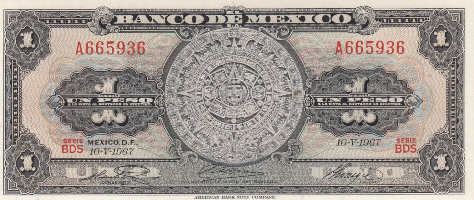 1 peso 1967 from Mexico, P-59j (1967) — image 1