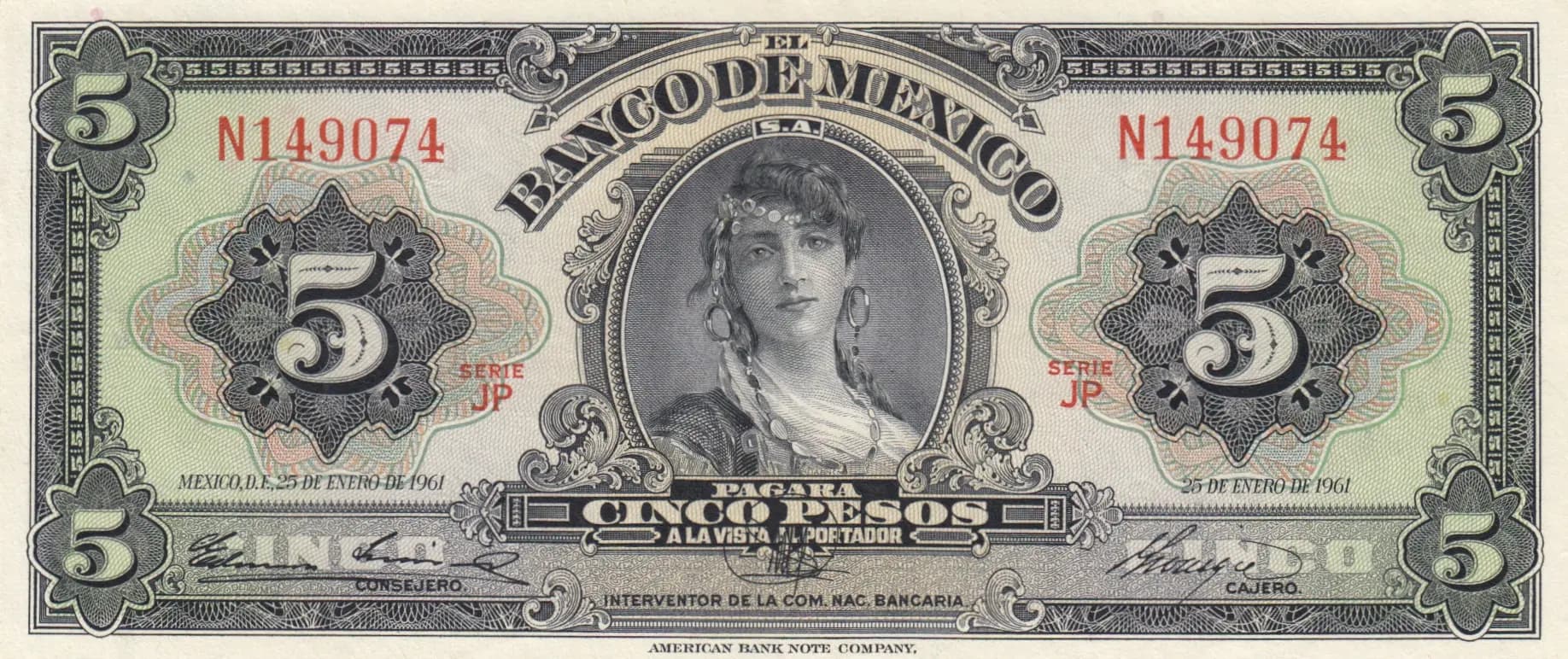 5 pesos 1961 from Mexico, P-60f (1961) — image 1