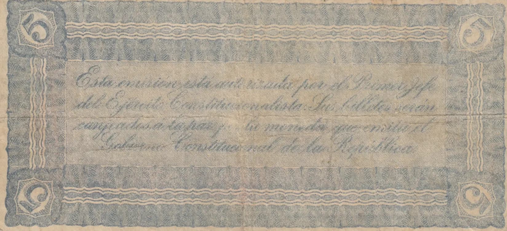 5 pesos 1914 from Mexico, P-S732 (1914) — image 2