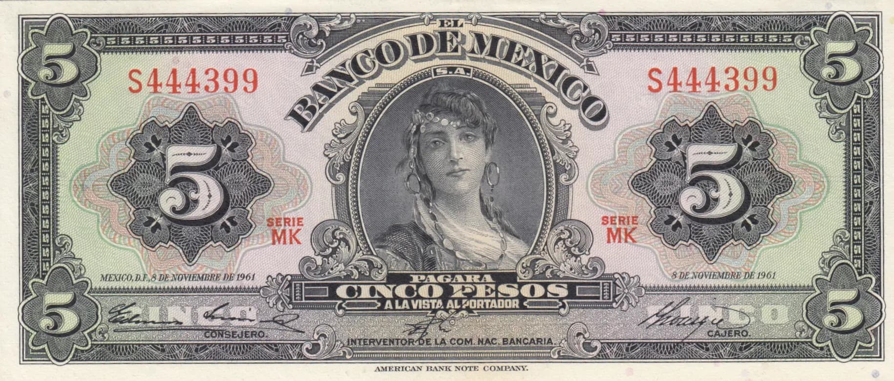 5 pesos 1961 from Mexico, P-60g