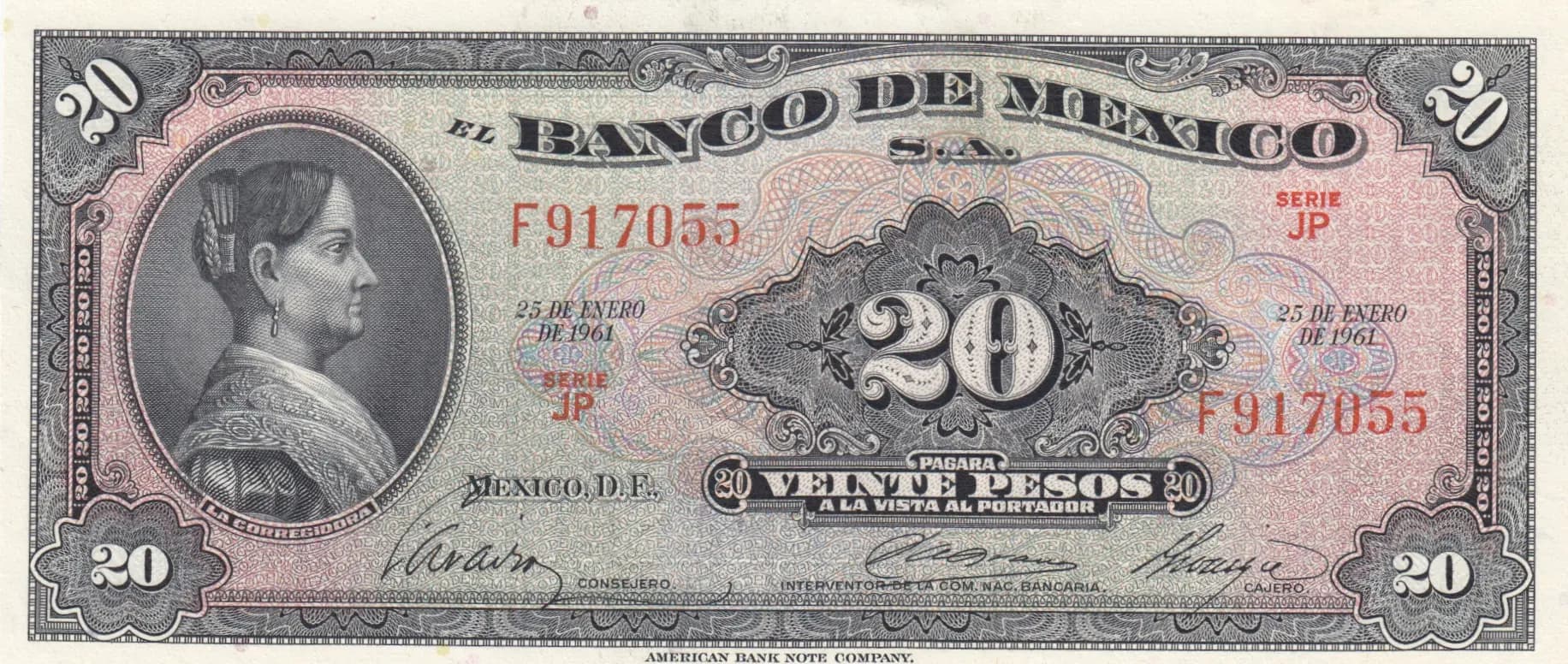 20 pesos 1961 from Mexico, P-54i