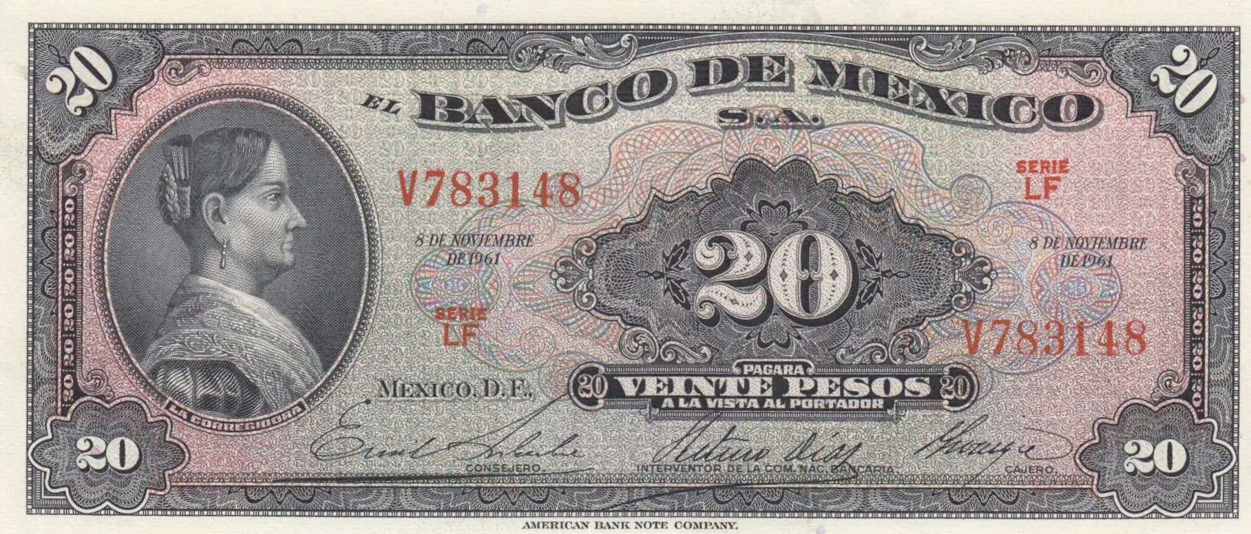 20 pesos 1961 from Mexico, P-54j (1961) — image 1