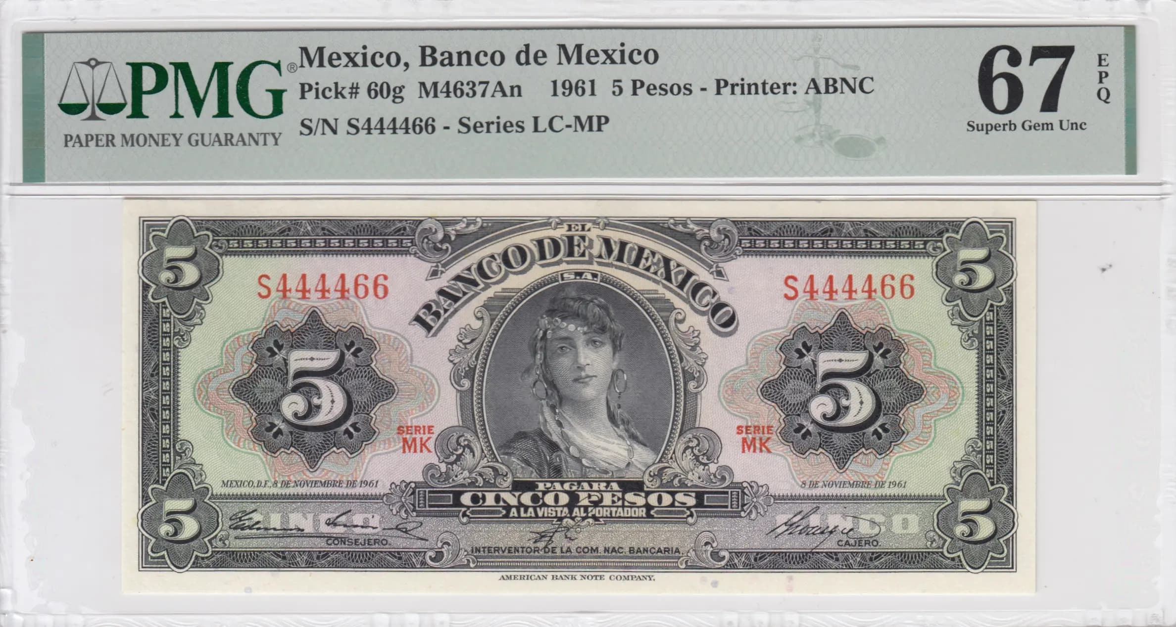 5 pesos 1961 from Mexico, P-60g