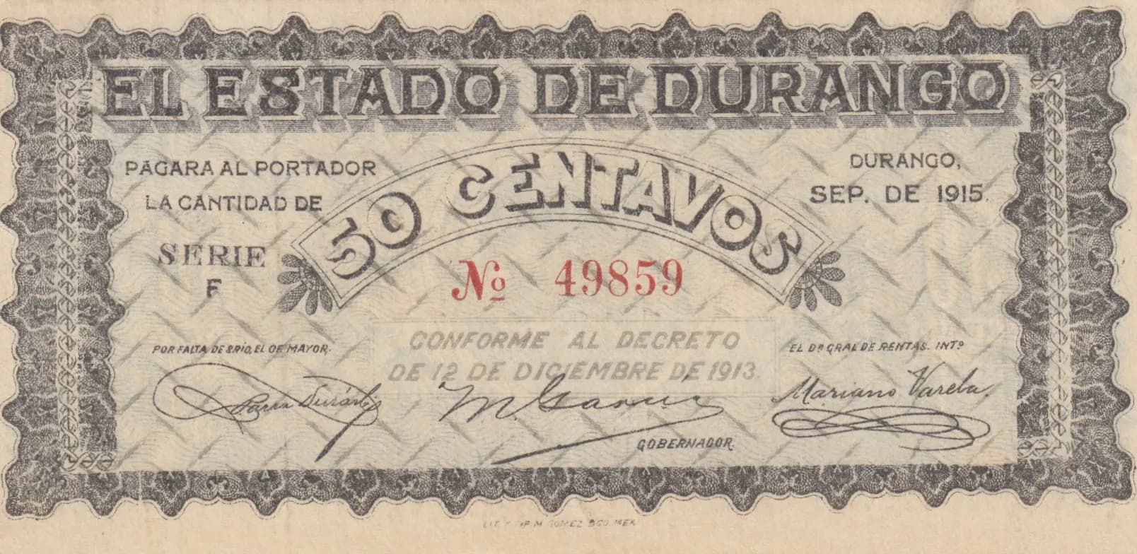 50 centavos 1915 from Mexico, P-S749