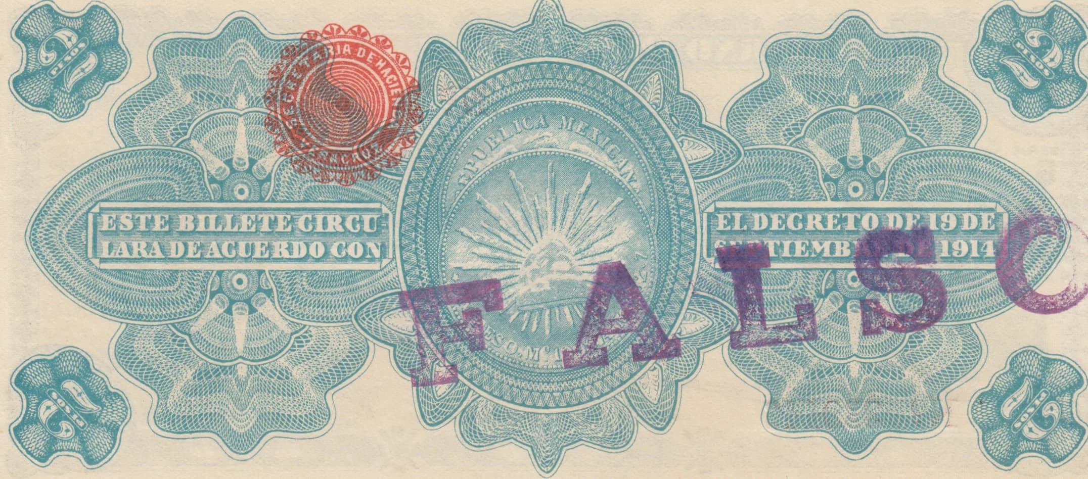 2 pesos 1914 from Mexico, P-S1103 (1914) — image 2