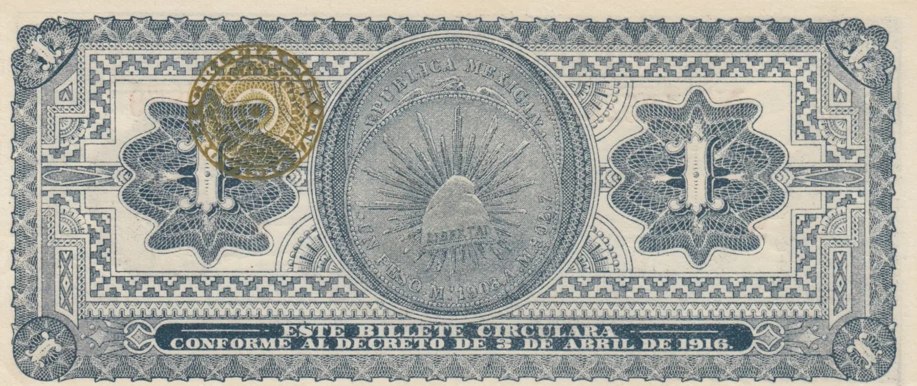 1 peso 1914 from Mexico, P-S709 (1914) — image 2