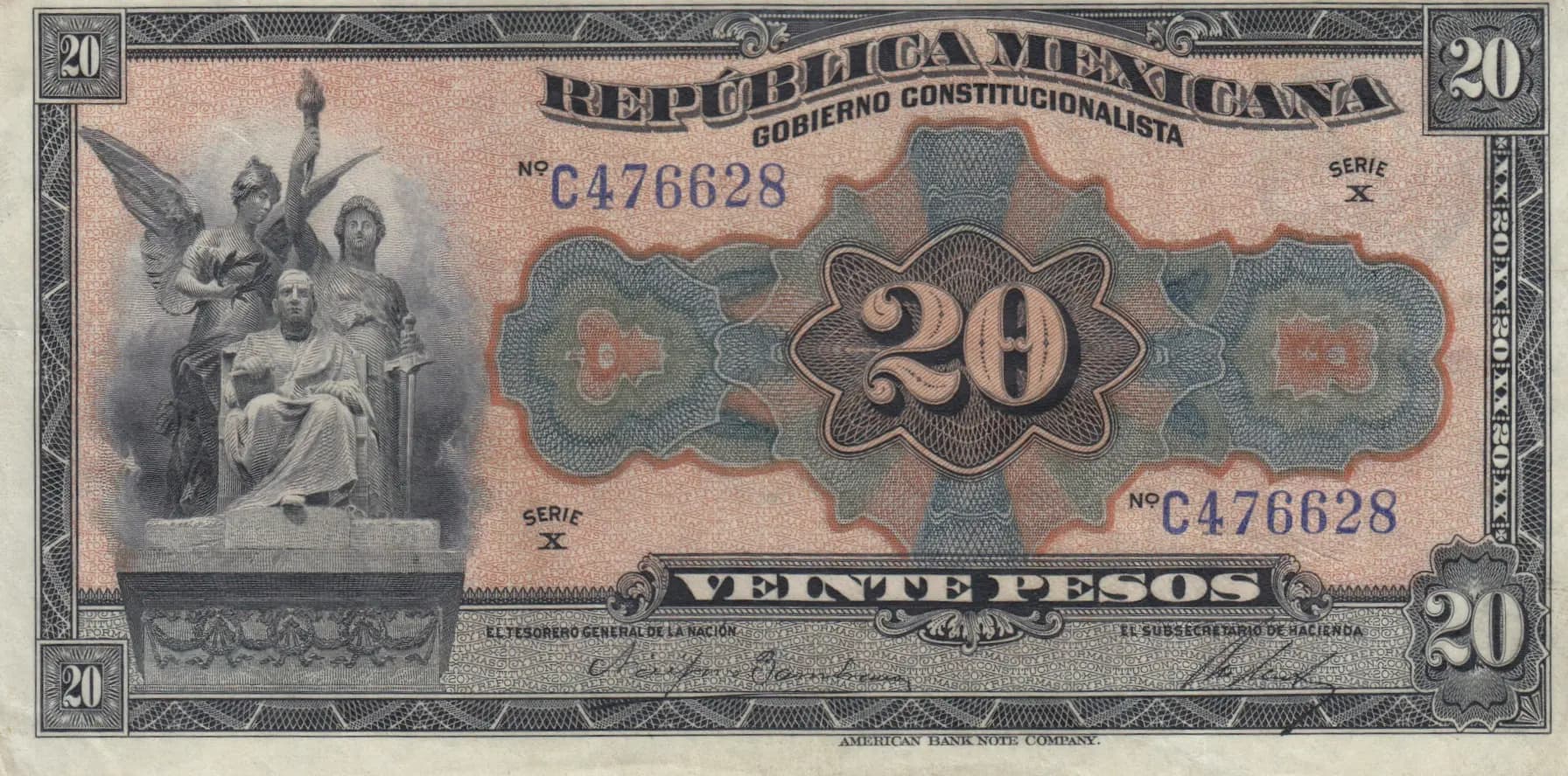 20 pesos 1915 from Mexico, P-S687