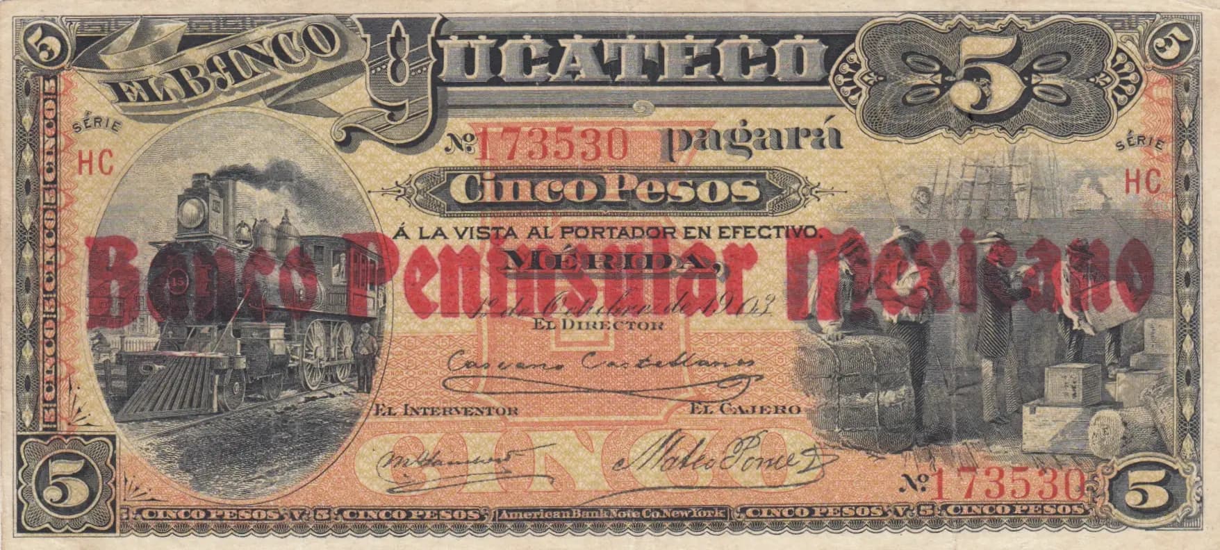 5 pesos 1903 from Mexico, P-S458a (1903) — image 1