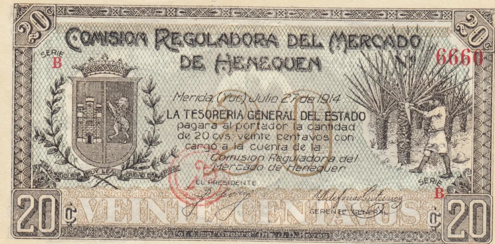 20 centavos 1914 from Mexico, P-S1120b