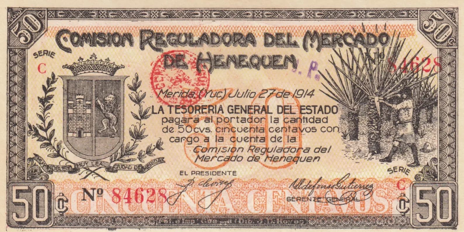 50 centavos 1914 from Mexico, P-S1121a (1914) — image 1