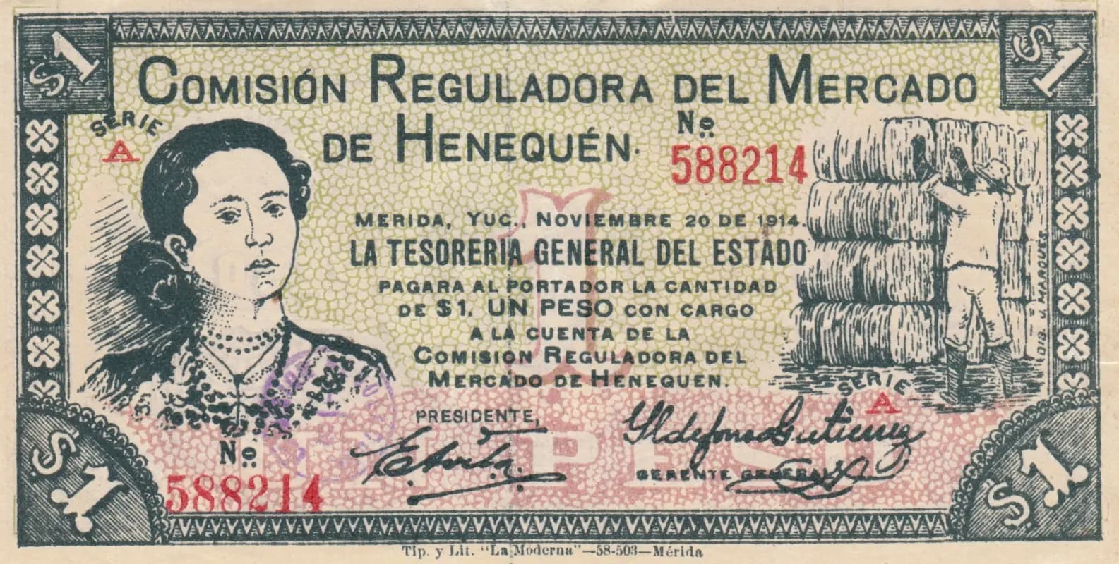 1 peso 1914 from Mexico, P-S1122b (1914) — image 1