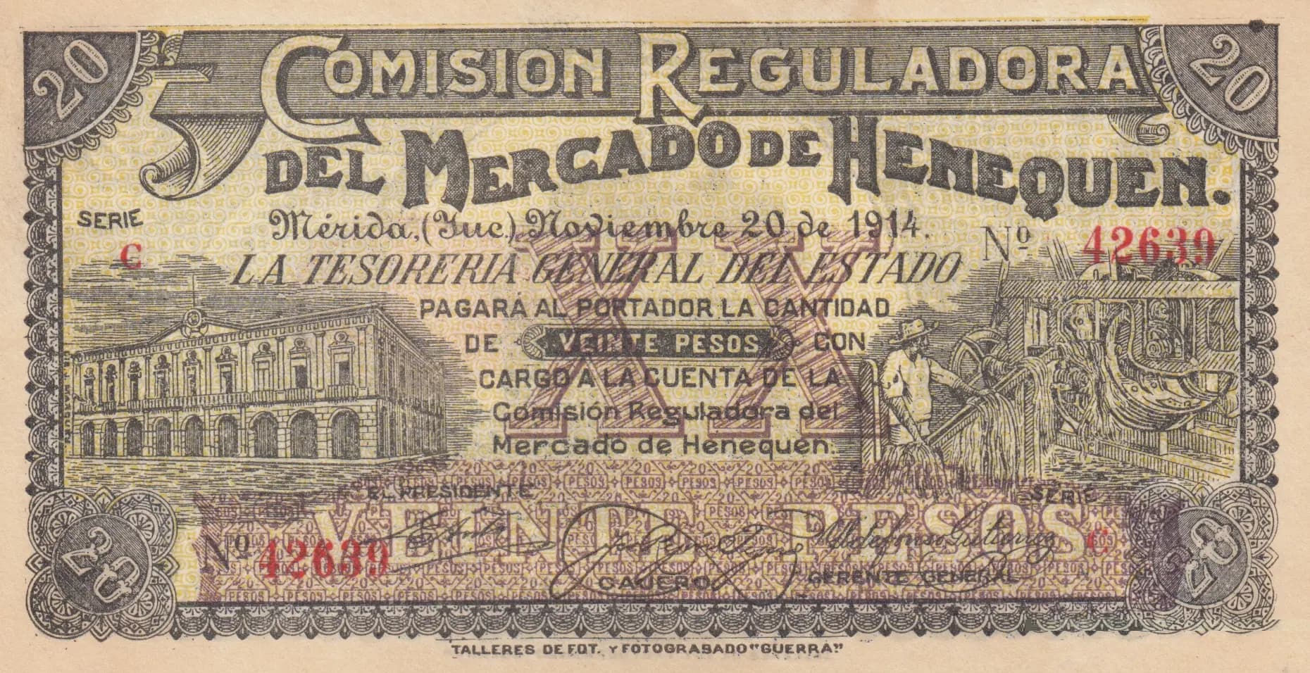 20 pesos 1914 from Mexico, P-S1124a