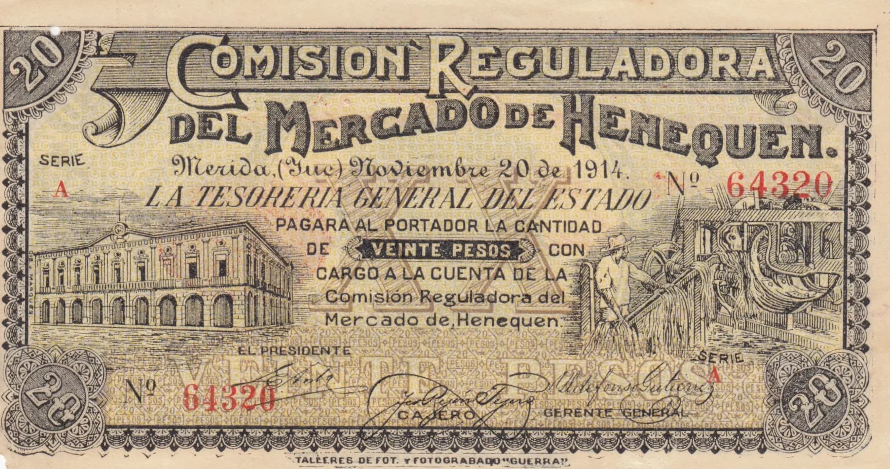 20 pesos 1914 from Mexico, P-S1124c (1914) — image 1