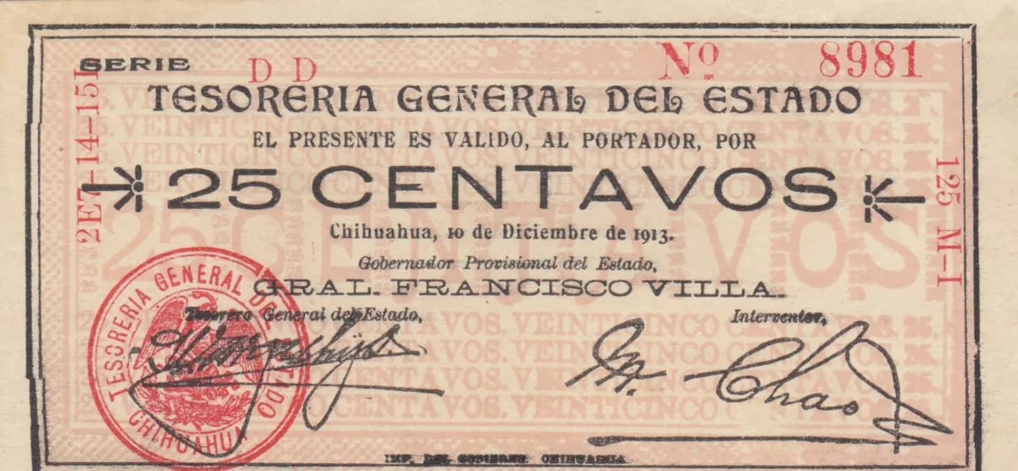 25 centavos 1913 from Mexico, P-S551j (1913) — image 1