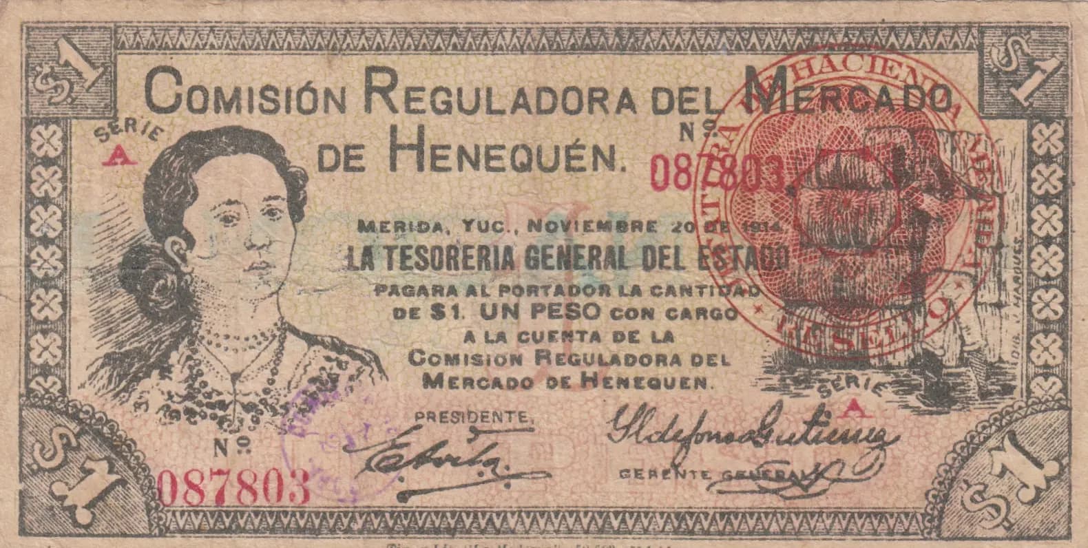 1 peso 1914 from Mexico, P-S1122c