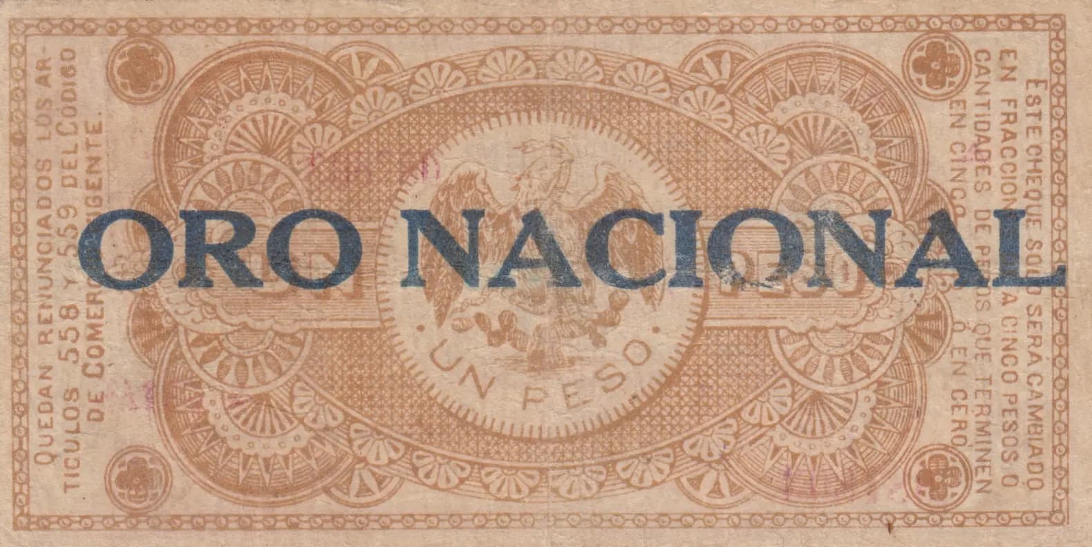 1 peso 1914 from Mexico, P-S1122c (1914) — image 2