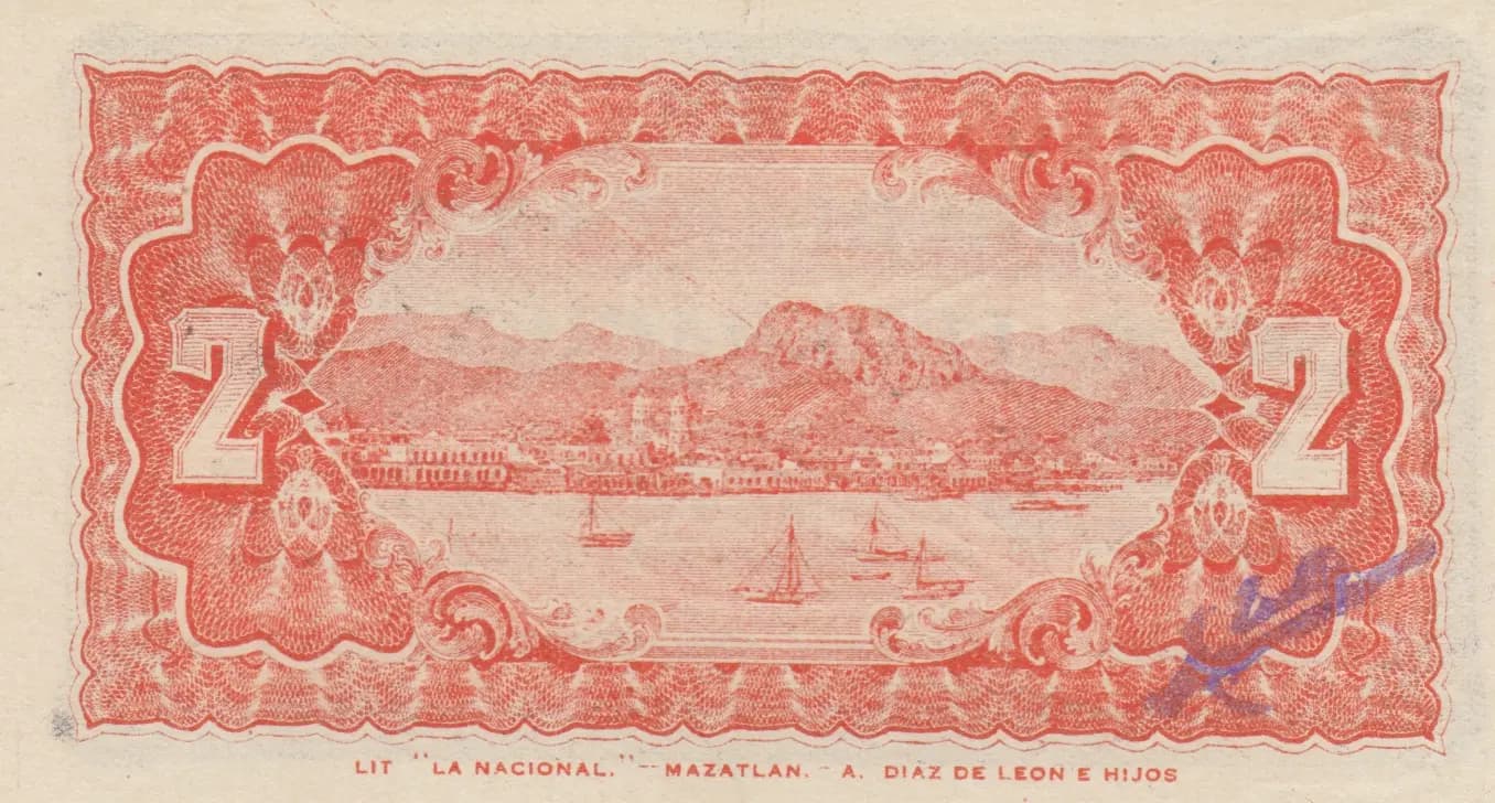 2 pesos 1914 from Mexico, P-S1061 (1914) — image 2