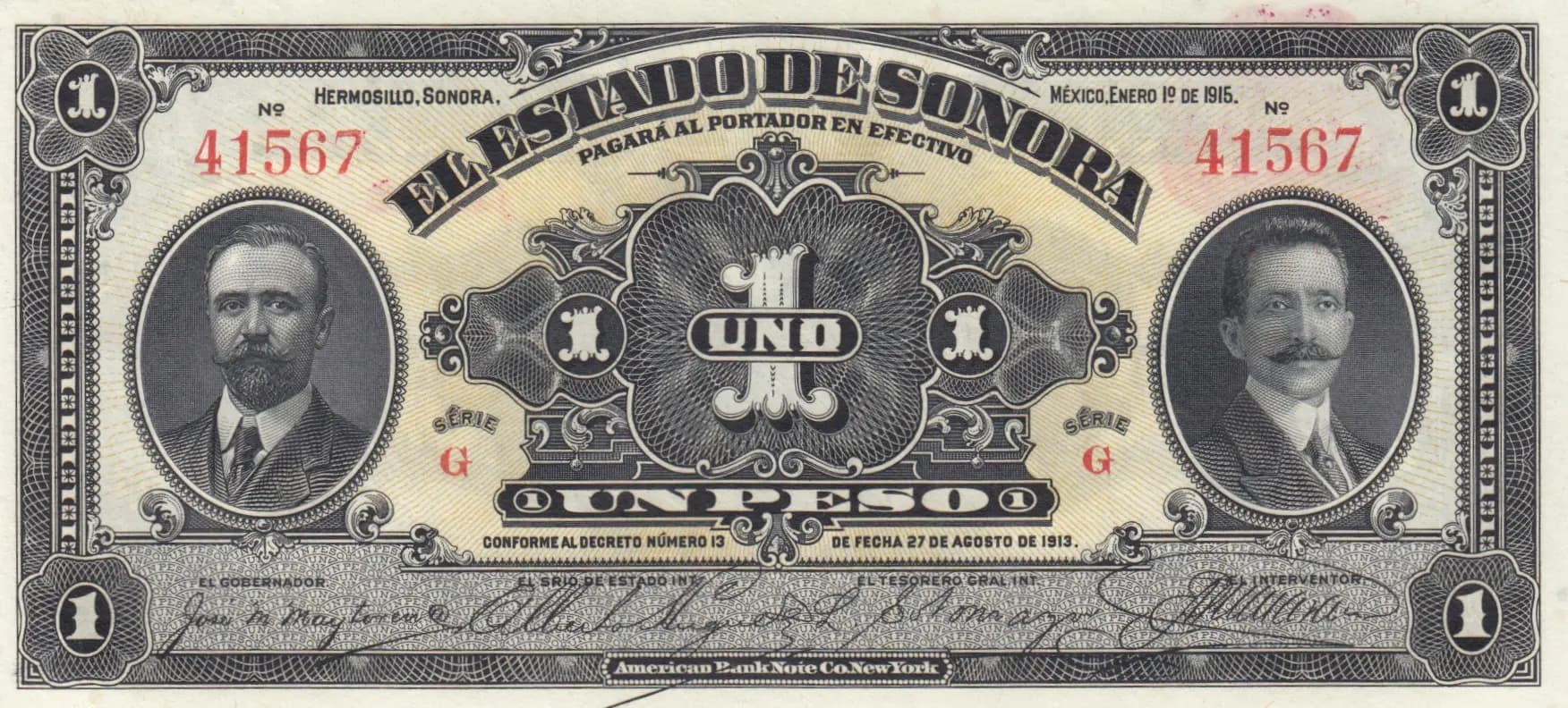 1 peso 1915 from Mexico, P-S1071 (1915) — image 1