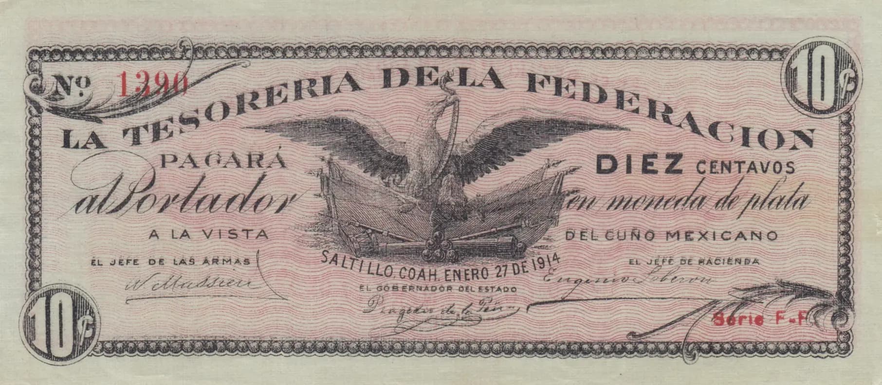 10 centavos 1914 from Mexico, P-S642