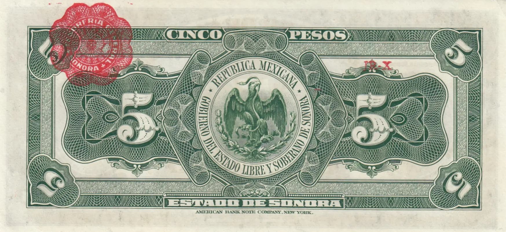 5 pesos 1915 from Mexico, P-S1072 (1915) — image 2